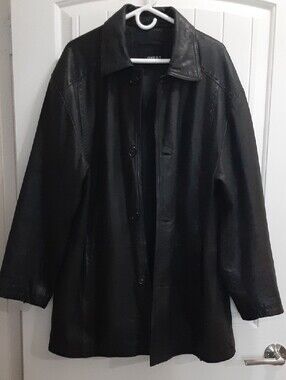 BKE 67 Men's Black Genuine Leather Car Coat Jacket XL Whipstitch Detail MA41273